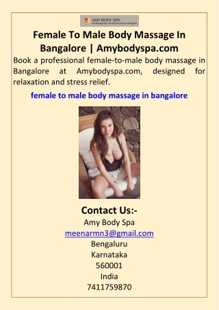 Female To Male Body Massage In Bangalore  Amybodyspa.com