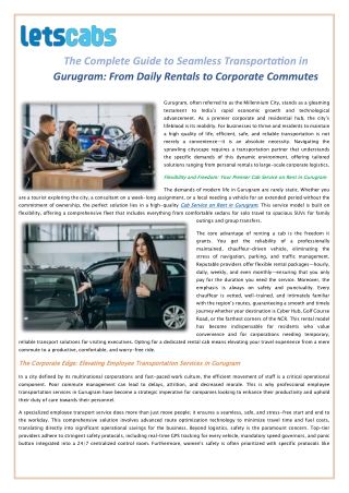 The Complete Guide to Seamless Transportation in Gurugram From Daily Rentals to Corporate Commutes