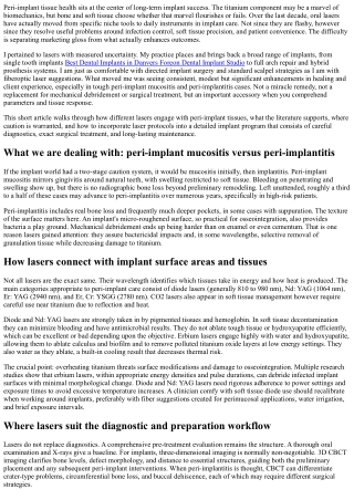 Using Lasers to Treat Peri-Implant Tissues: Evidence and Benefits