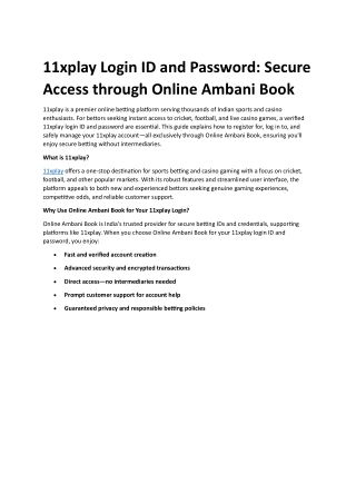 11xplay Login ID and Password