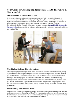 Your Guide to Choosing the Best Mental Health Therapists in Sherman Oaks