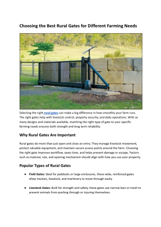 Choosing the Best Rural Gates for Different Farming Needs