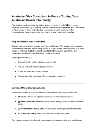 Australian Visa Consultant in Pune – Turning Your Australian Dream into Reality