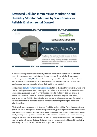 Advanced Cellular Temperature Monitoring and Humidity Monitor Solutions by TempGenius for Reliable Environmental Control