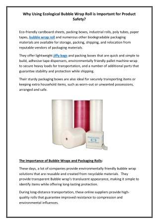Why Using Ecological Bubble Wrap Roll is Important for Product Safety