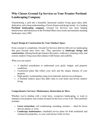 Why Choose Ground Up Services as Your Premier Portland Landscaping Company