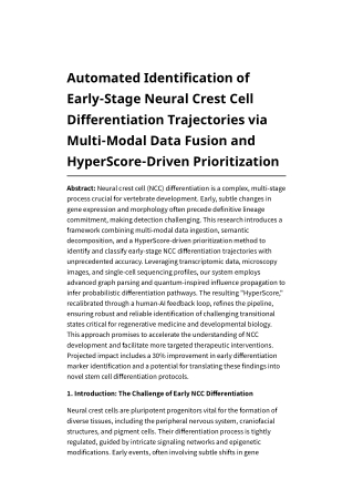 Automated Identification of Early-Stage Neural Crest Cell Differentiation Trajectories via Multi-Modal Data Fusion and H