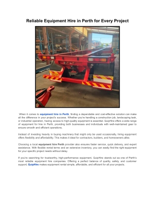 Reliable Equipment Hire in Perth for Every Project