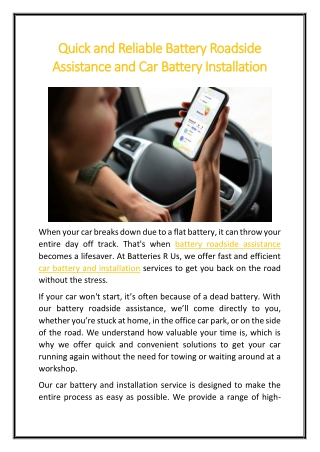 Quick and Reliable Battery Roadside Assistance and Car Battery Installation