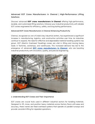 Advanced EOT Crane Manufacturers in Chennai  High-Performance Lifting Solutions