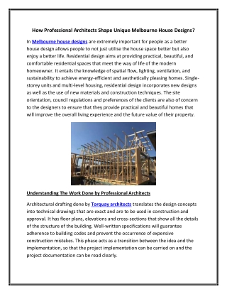 How Professional Architects Shape Unique Melbourne House Designs