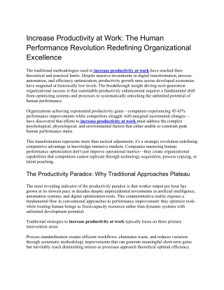 Increase Productivity at Work The Human Performance Revolution Redefining Organizational Excellence