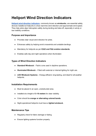 Reliable Wind Indicators for Safer Heliport Operations