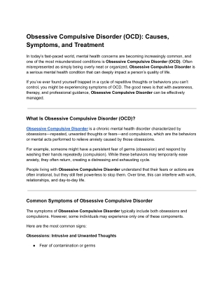 Obsessive Compulsive Disorder (OCD) Causes, Symptoms, and Treatment
