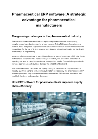 Pharmaceutical ERP software A strategic advantage for pharmaceutical manufacturers
