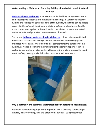Waterproofing in Melbourne Protecting Buildings from Moisture and Structural Damage