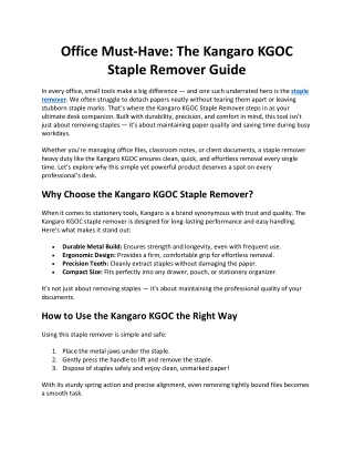 Office Must-Have-The Kangaro KGOC Staple Remover Guide