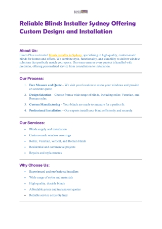 Reliable Blinds Installer Sydney Offering Custom Designs and Installation