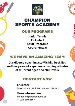 Tennis Sports Academy – Train with Professionals at Champion Sports