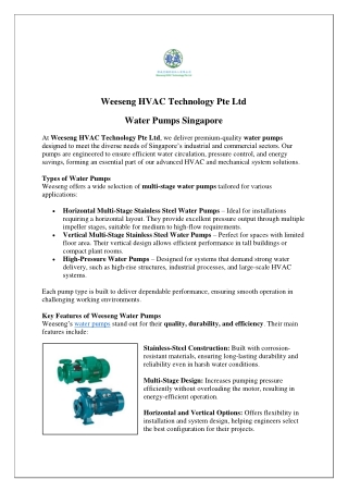 Reliable and Efficient Water Pumps Singapore