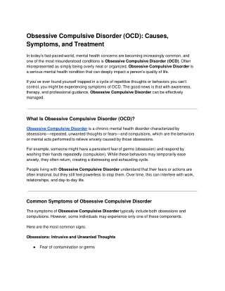 Obsessive Compulsive Disorder (OCD) Causes, Symptoms, and Treatment