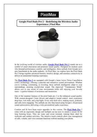 Google Pixel Buds Pro 2 – Redefining the Wireless Audio Experience | Pixel Max