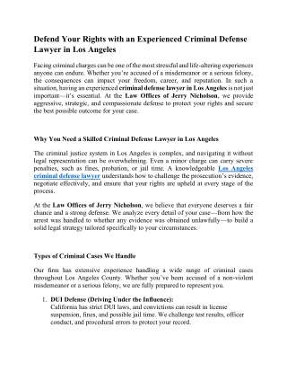 Defend Your Rights with an Experienced Criminal Defense Lawyer in Los Angeles