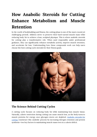 Anabolic Steroids for Cutting: How They Boost Metabolism and Protect Lean Muscle