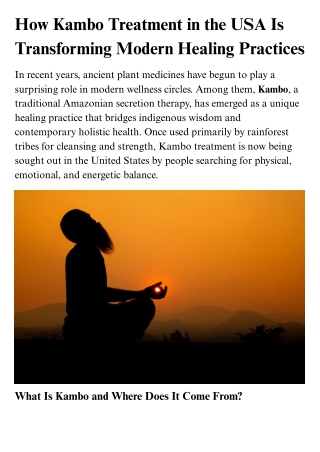 How Kambo Treatment in the USA Is Transforming Modern Healing Practices