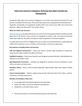 Infant Care Services in Singapore: Nurturing Your Baby’s Growth and Development