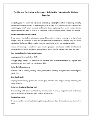 Pre Nursery Curriculum in Singapore: Building the Foundation for Lifelong Learni
