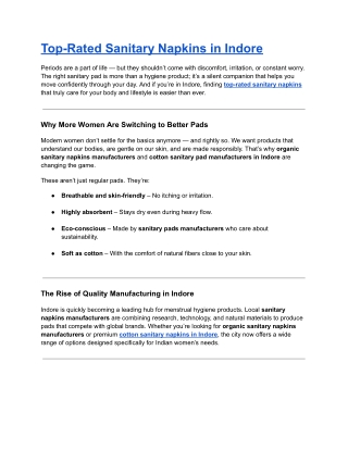 Top-Rated Sanitary Napkins in Indore