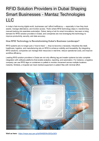 RFID Solution Providers in Dubai Shaping Businesses - Mantaz Technologies LLC