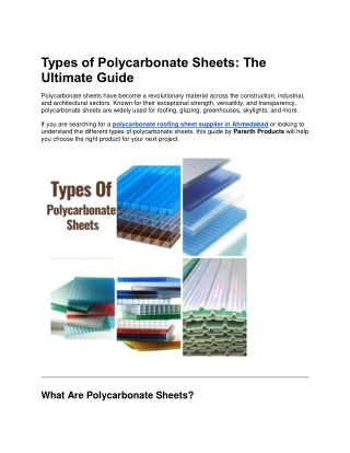 Types of Polycarbonate Sheets