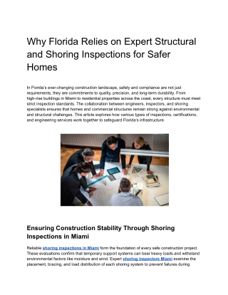 Why Florida Relies on Expert Structural and Shoring Inspections for Safer Homes
