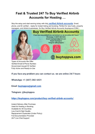 Fast & Trusted 247 To Buy Verified Airbnb Accounts for Hosting …