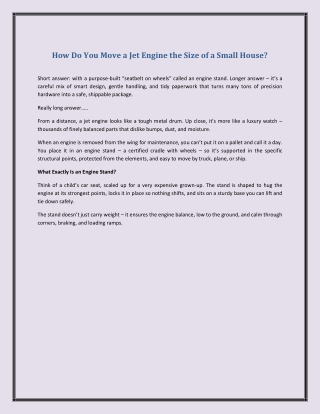 How Do You Move a Jet Engine the Size of a Small House?