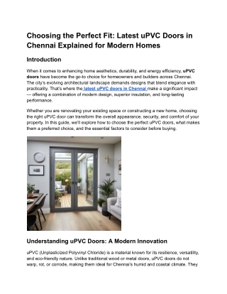 Choosing the Perfect Fit_ Latest uPVC Doors in Chennai Explained for Modern Homes