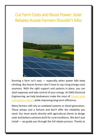 Cut Farm Costs and Boost Power Solar Rebates Aussie Farmers Shouldn’t Miss
