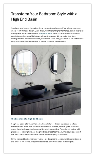 Transform Your Bathroom Style with a High End Basin