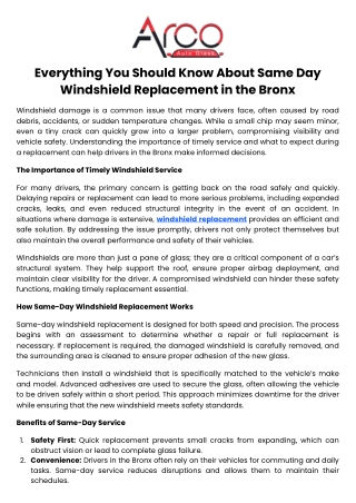 Everything You Should Know About Same Day Windshield Replacement in the Bronx