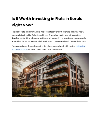 Is It Worth Investing in Flats in Kerala Right Now