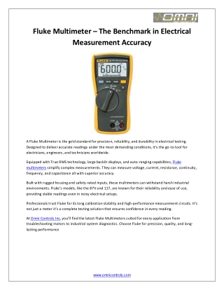 Fluke Multimeter  The Benchmark in Electrical Measurement Accuracy