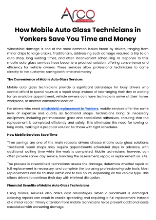 How Mobile Auto Glass Technicians in Yonkers Save You Time and Money