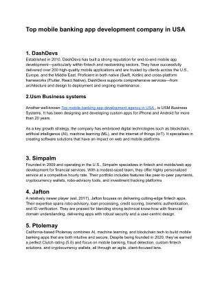 Top mobile banking app development agency in USA