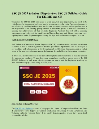 SSC JE 2025 Syllabus | Step-by-Step SSC JE Syllabus Guide For EE, ME and CE