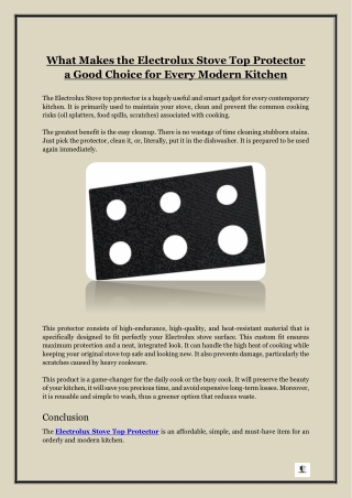 What Makes the Electrolux Stove Top Protector a Good Choice for Every Modern Kitchen