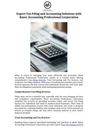 Expert Tax Filing and Accounting Solutions with Razer Accounting Professional Corporation