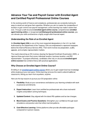 Advance Your Tax and Payroll Career with Enrolled Agent and Certified Payroll Professional Online Courses