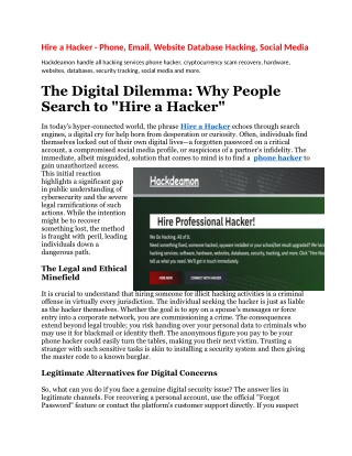 Hire a Hacker - Phone, Email, Website Database Hacking, Social Media